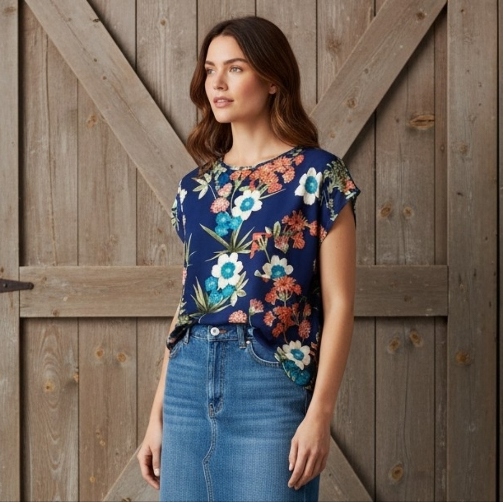 Anthropologie Navy Floral Top